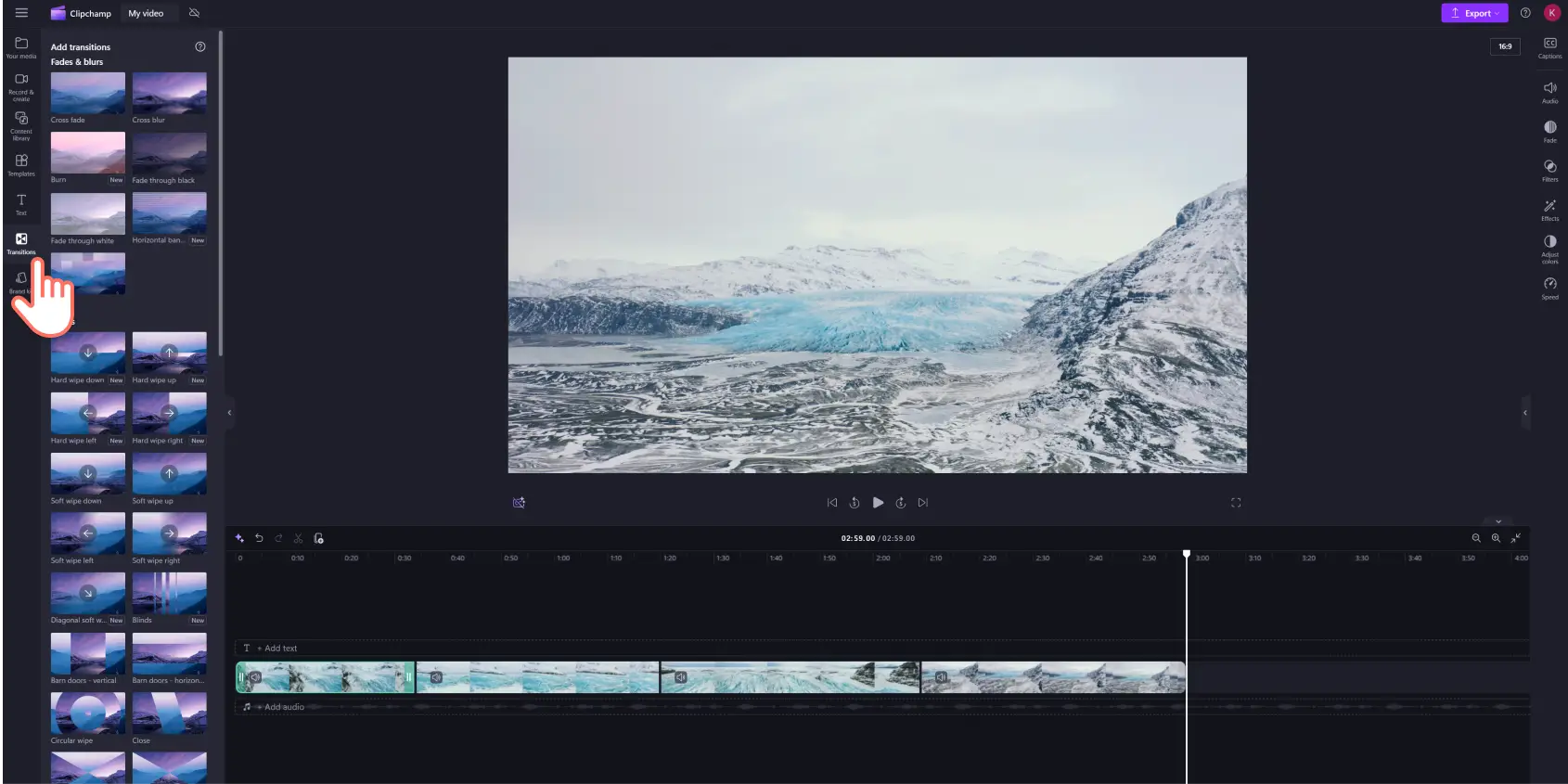 Semak lalu transisi dalam Clipchamp