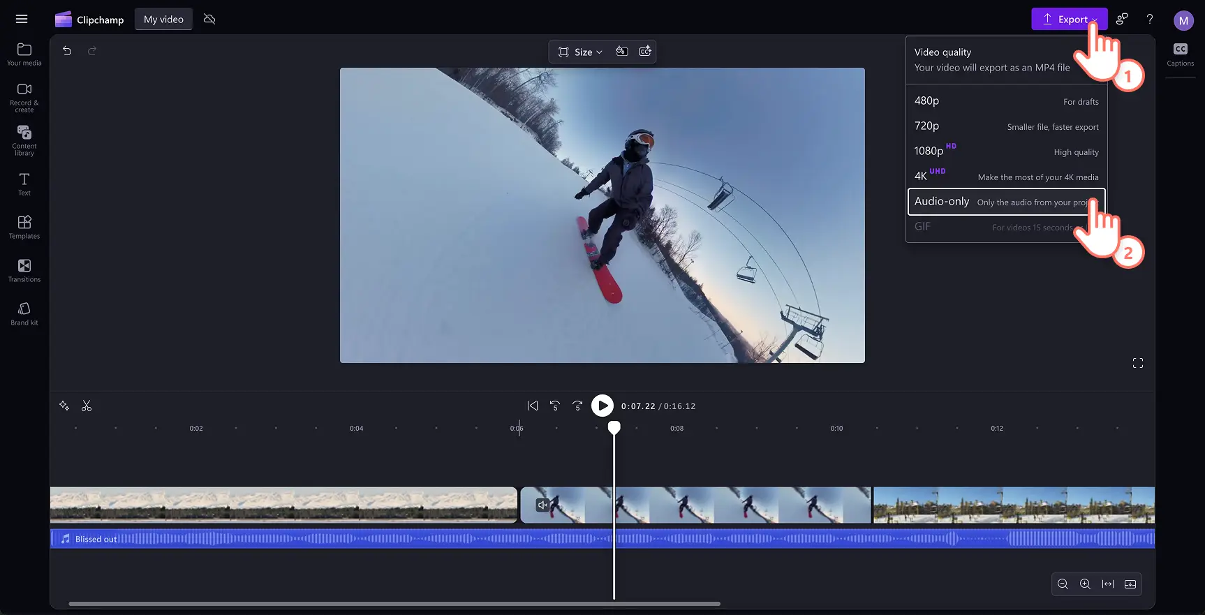 A user downloading audio only in Clipchamp. 