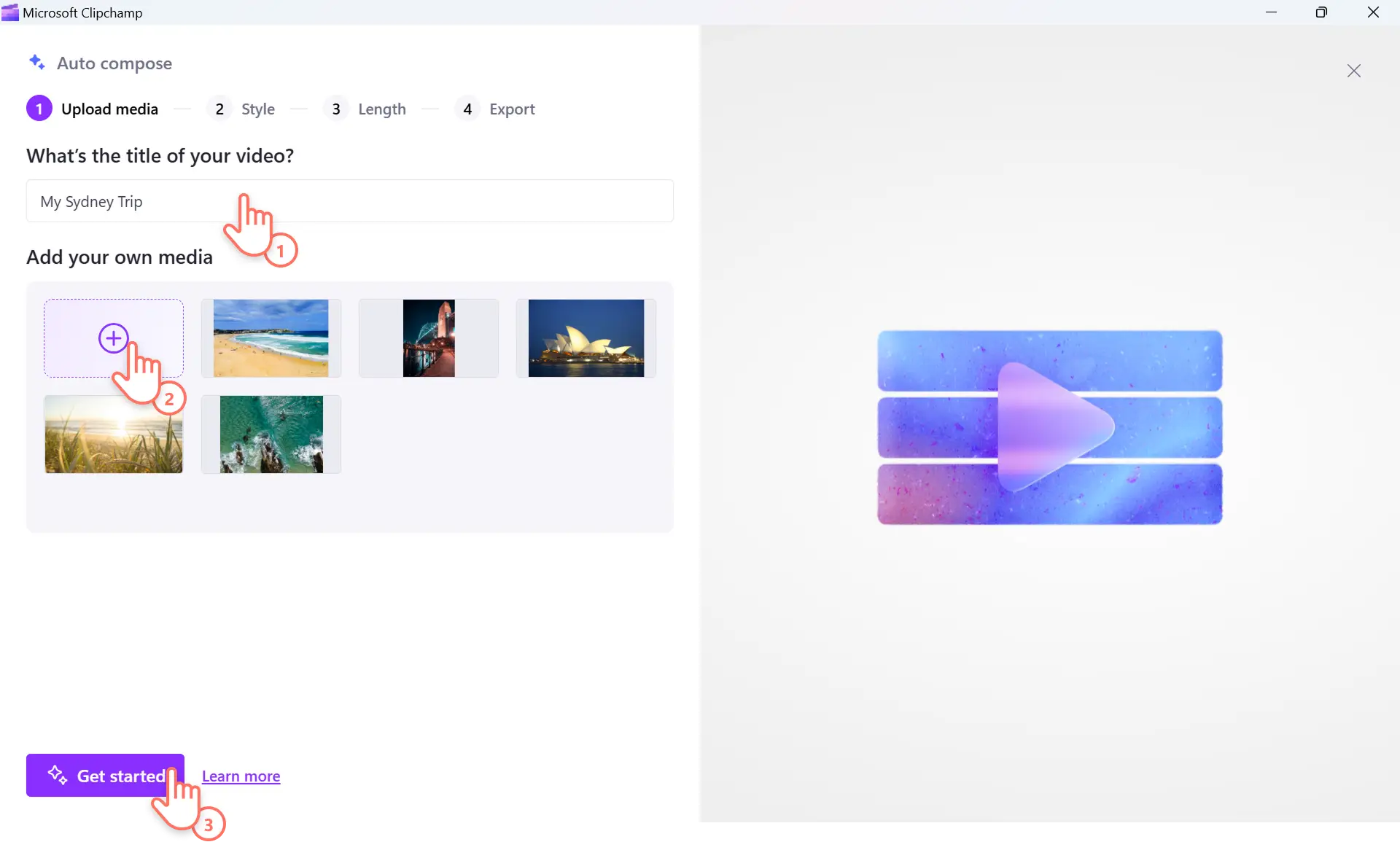 Het venster met de AI-videomaker in Clipchamp