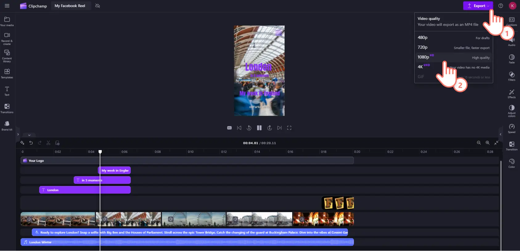 A user exporting a video in Clipchamp.