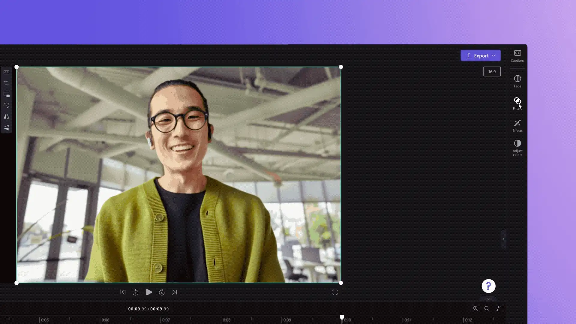 Demonstration av den nya effektfliken i Clipchamp