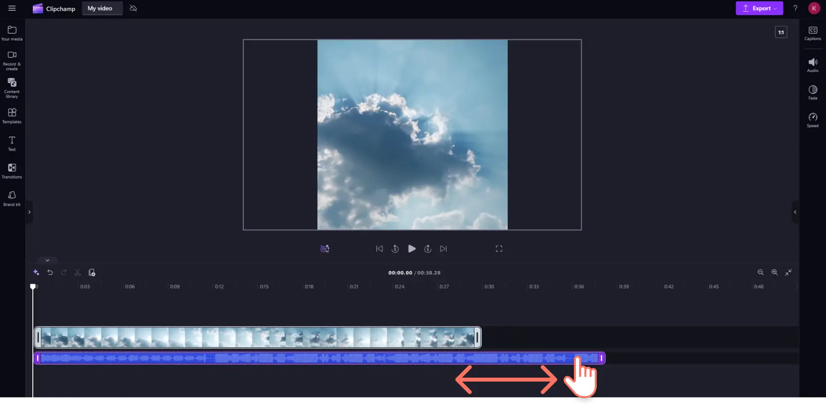 A user changing the duration of an audio track on the timeline in Clipchamp.