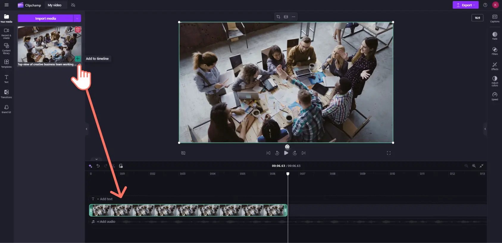A user dragging and dropping video onto the timeline in Clipchamp.