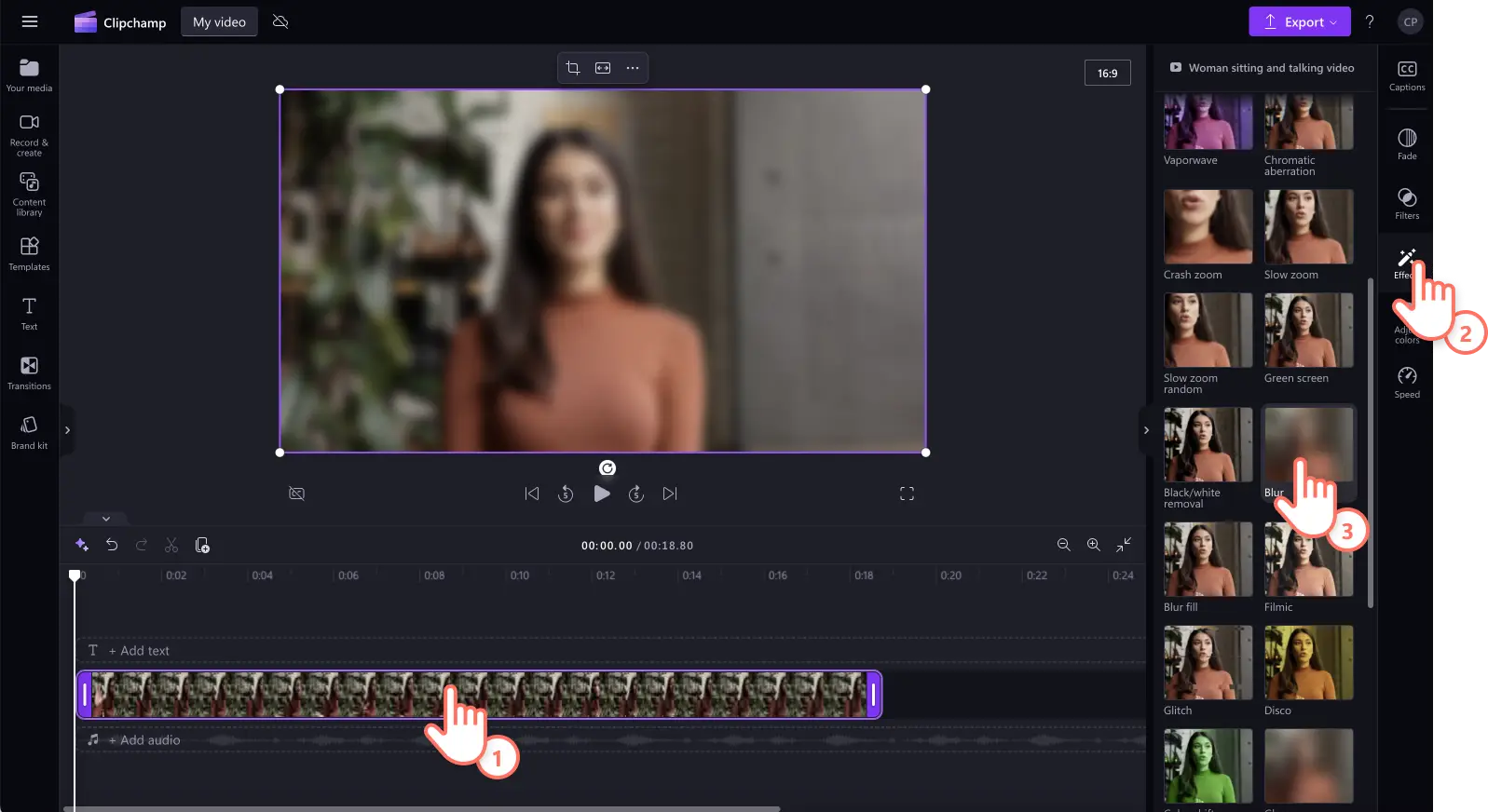 Gambar pengguna mengeklik tab efek, lalu mengeklik opsi efek buram.