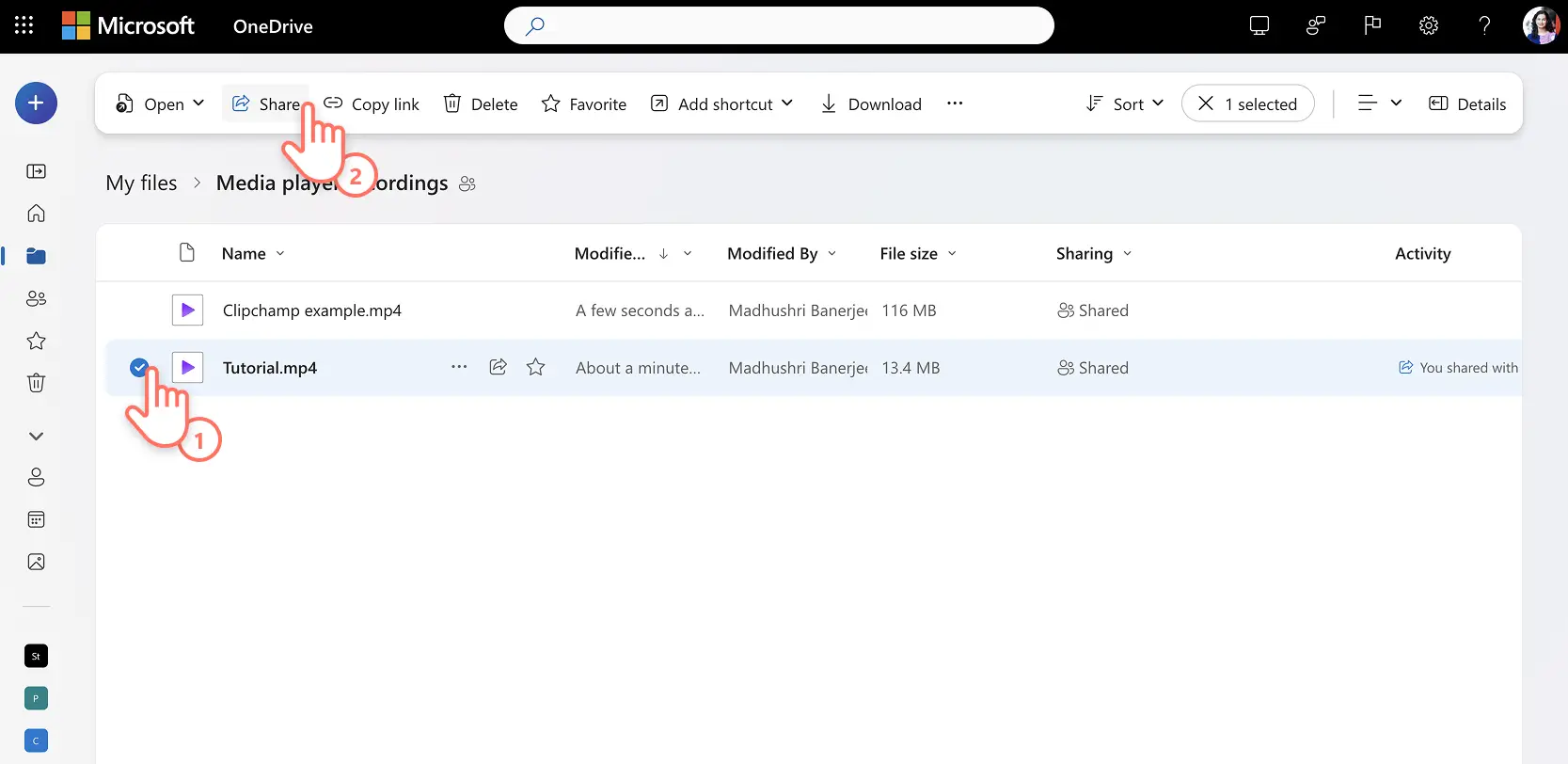 Eine Person erstellt einen OneDrive-Link zum Teilen.
