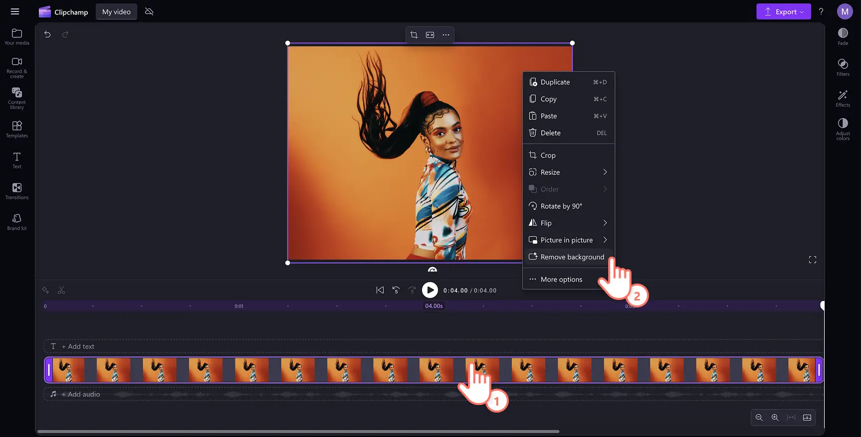 Een gebruiker verwijdert een achtergrond met AI in Clipchamp