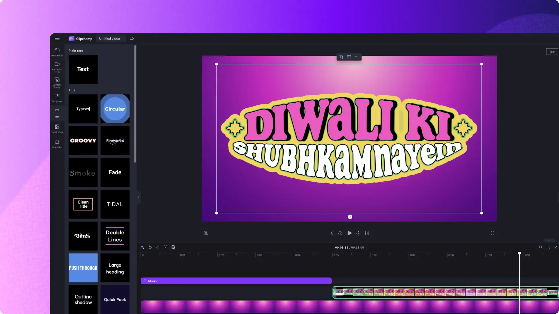 Mengedit video Diwali di editor video Clipchamp
