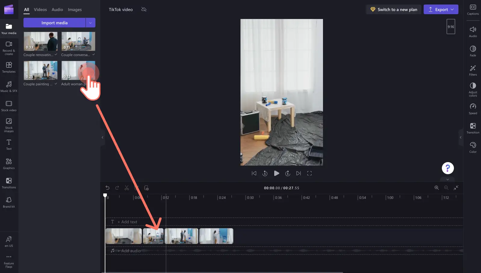 Jak utworzyć film na platformę TikTok za pomocą edytora wideo Clipchamp — krok 1b