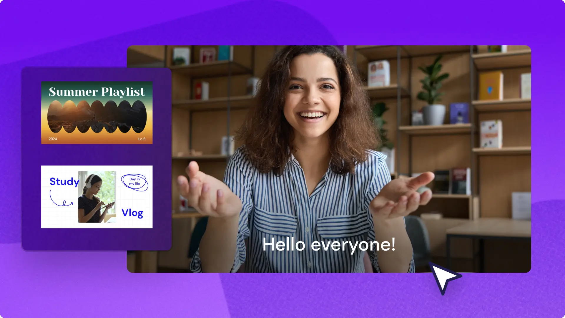 Một người phụ nữ đang tạo video mở đầu cho kênh YouTube của mình trong Clipchamp