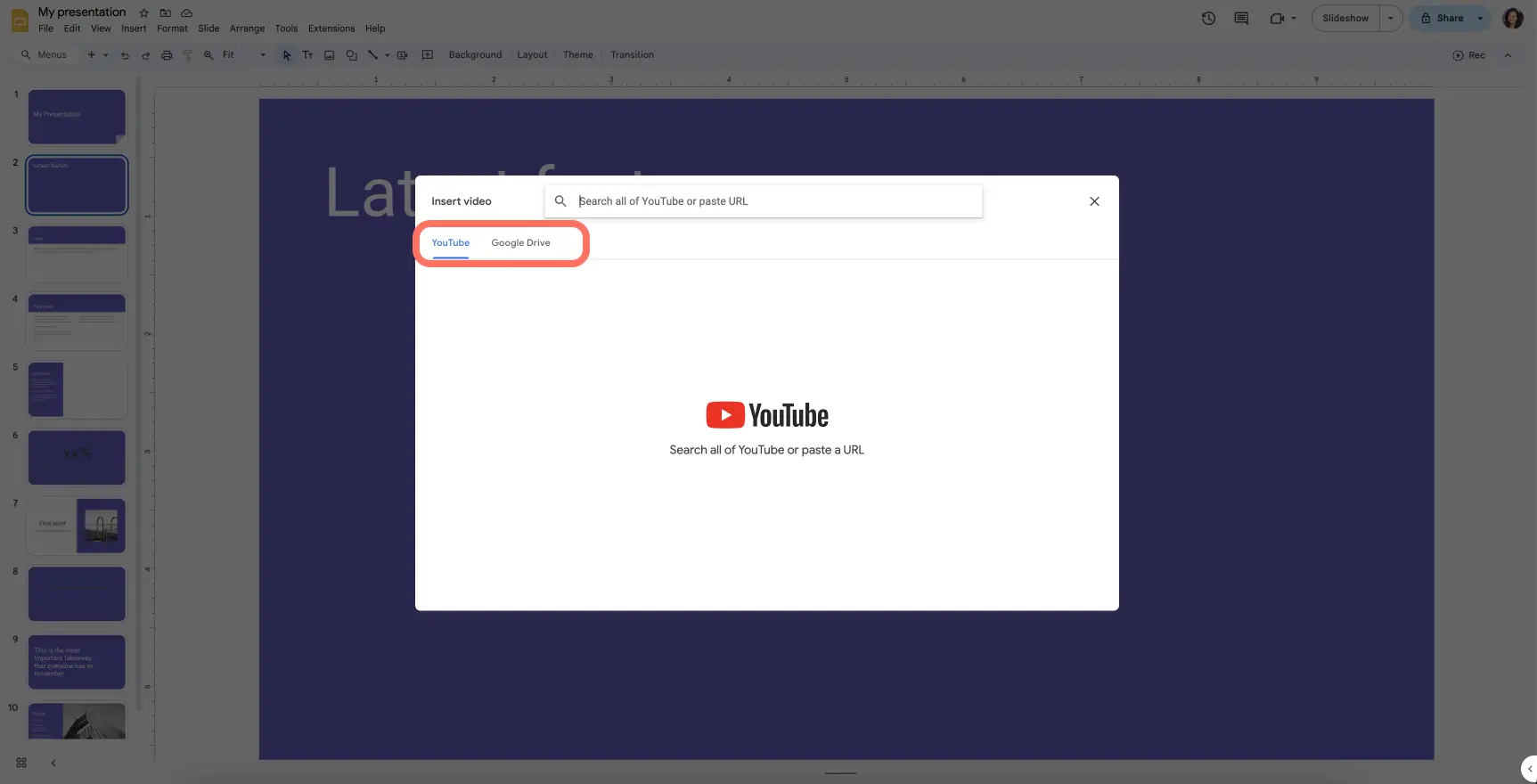Embed options in Google Slides