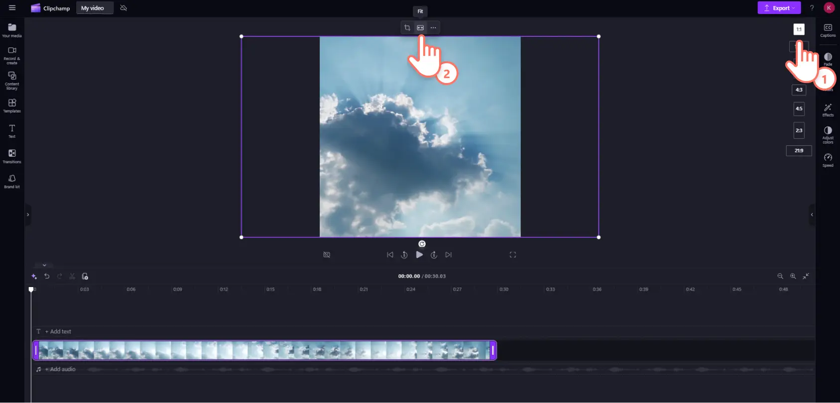 A user changing the aspect ratio of their video in Clipchamp.