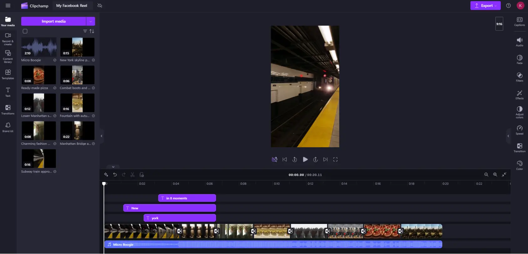 A user selecting a template inside Clipchamp.