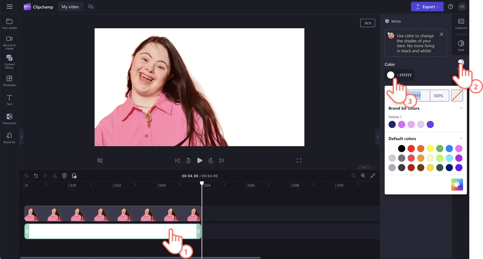 An image of a user clicking on the colors tab on the property panel.
