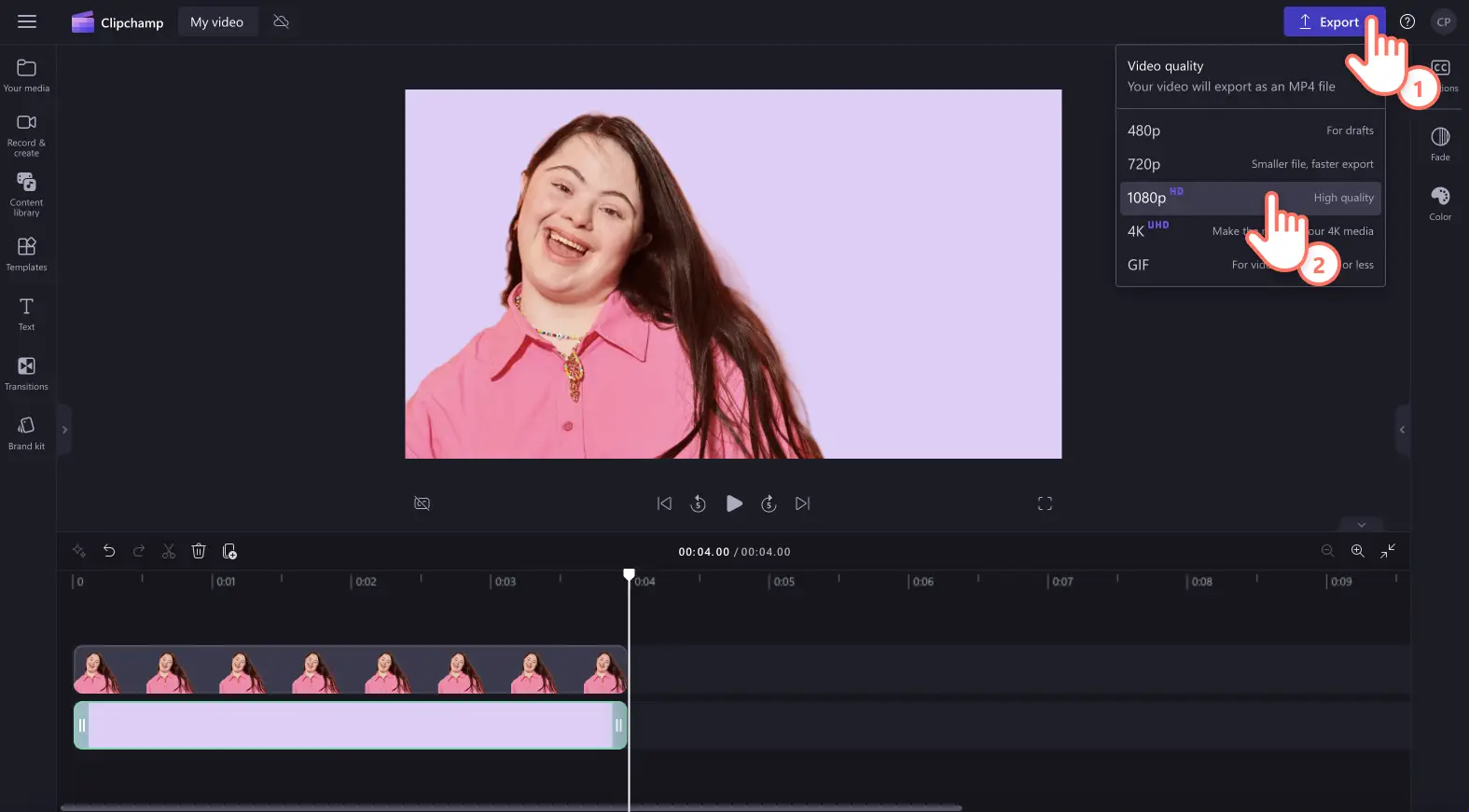 An image of a user saving their video by clicking on the export button.