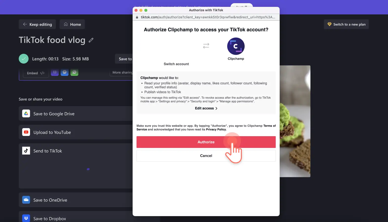 How to upload a video from Clipchamp to TikTok - step 3c