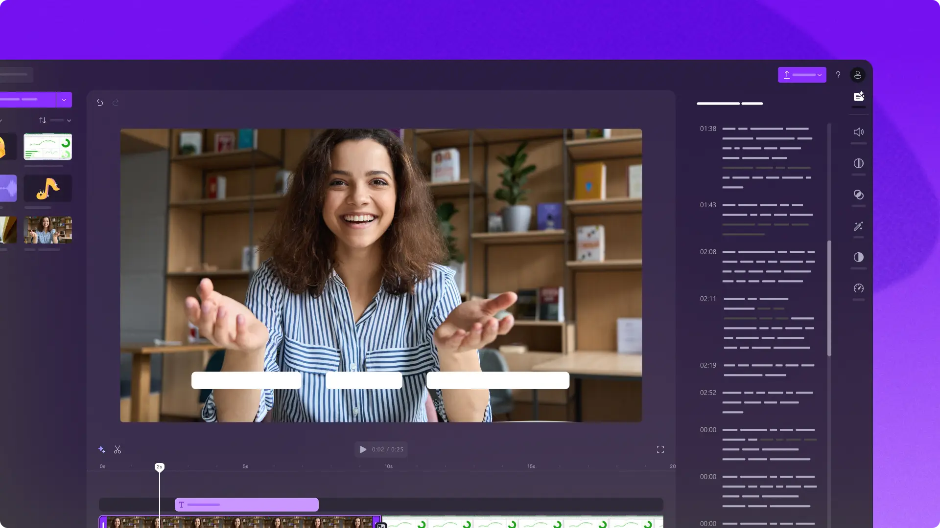 A user creating AI-generated captions in Clipchamp for work