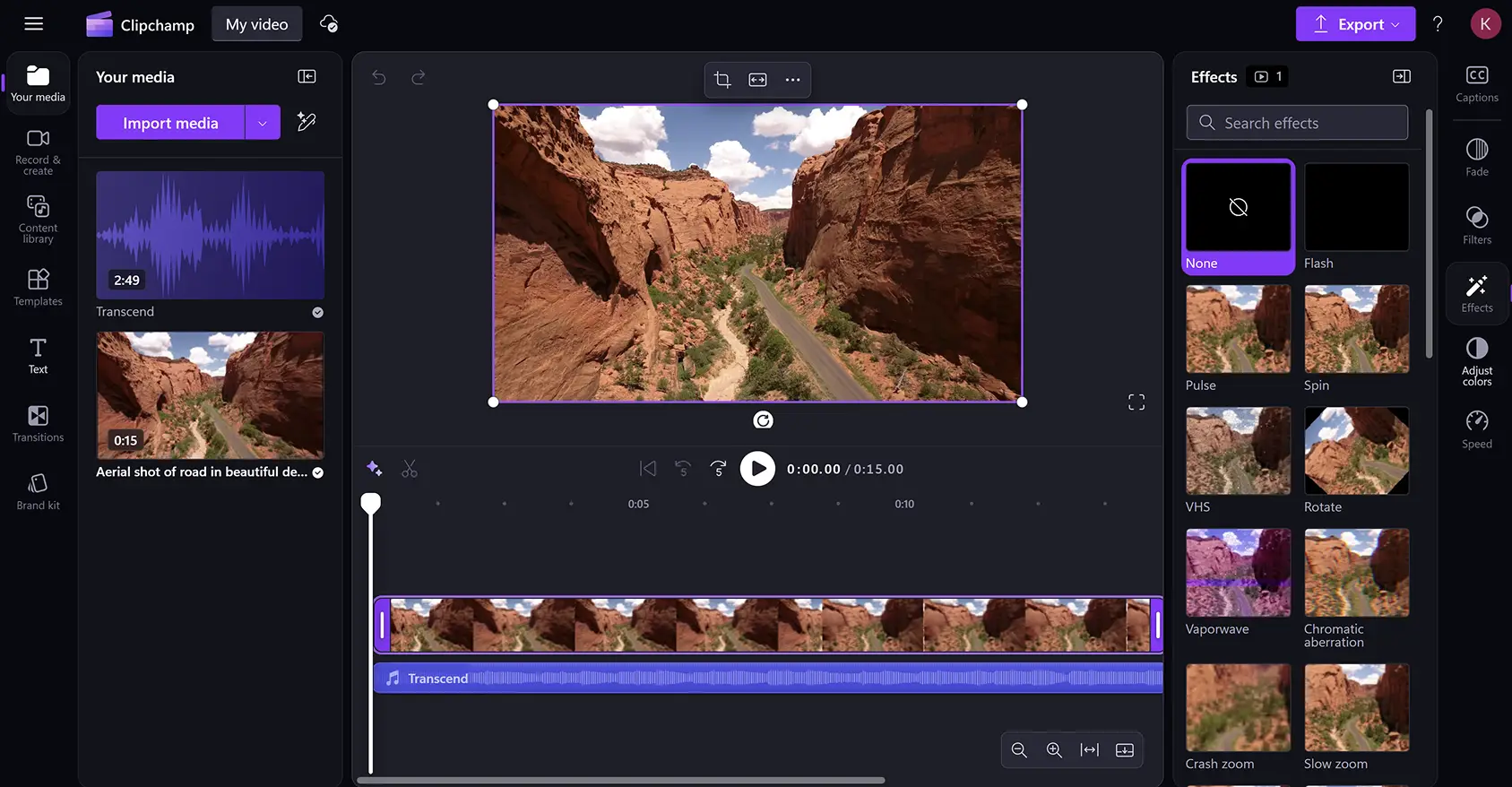 Tampilan editor video dipulihkan setelah pengguna mengakses pratinjau layar penuh di Clipchamp.