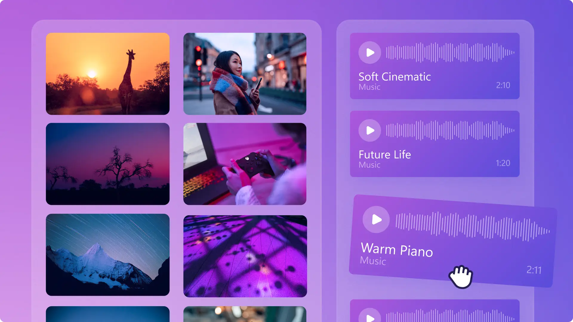 Stok video, müzik ve şablon kitaplığının bir resmi.