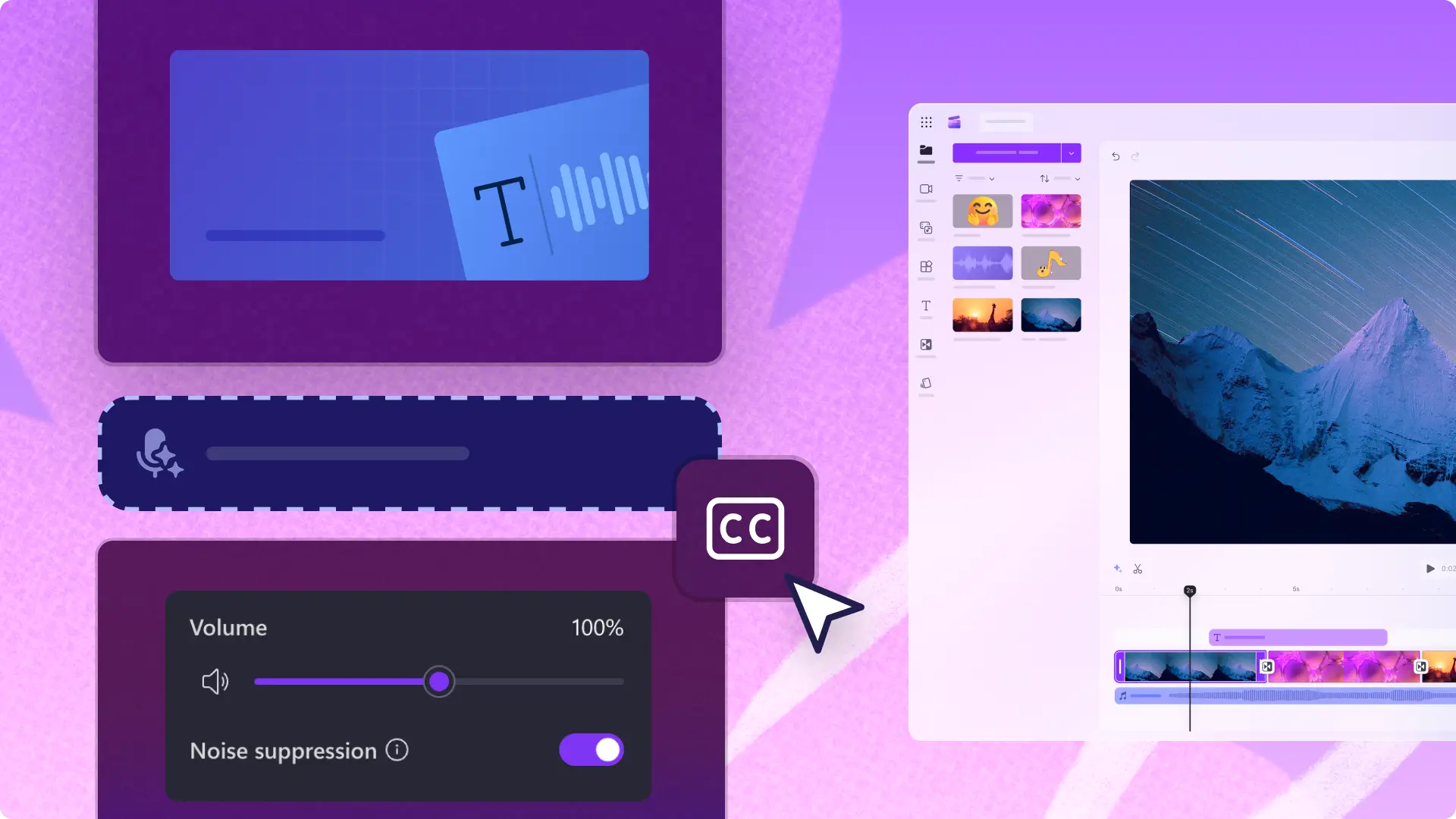 Una imagen abstracta que muestra las diferentes características de edición de vídeo con inteligencia artificial en Clipchamp
