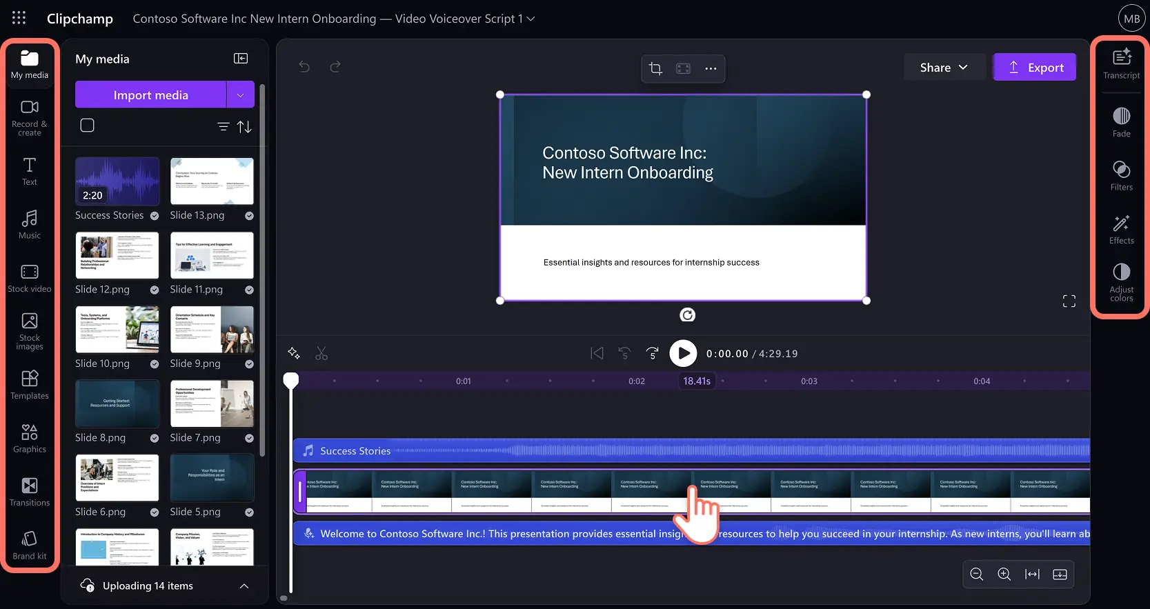 Clipchamp бейне көрсетілімін өңдеген пайдаланушы