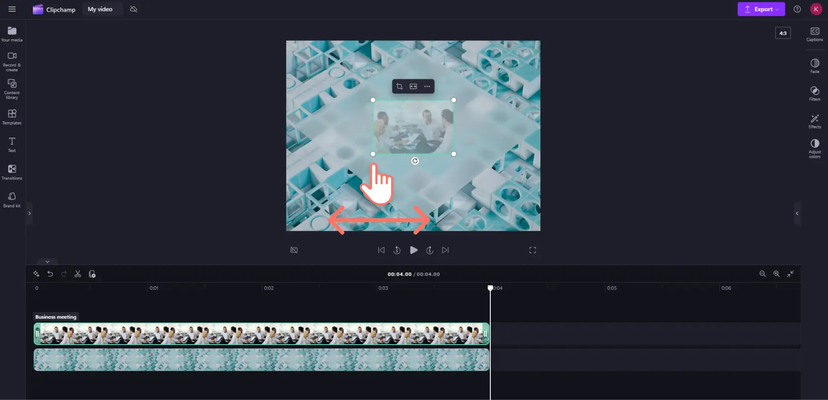A user resizing a transparent background image in the Clipchamp.