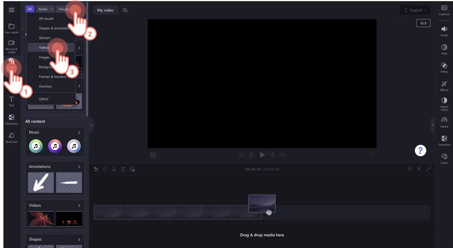 Una imagen de un usuario añadiendo un vídeo de archivo.
