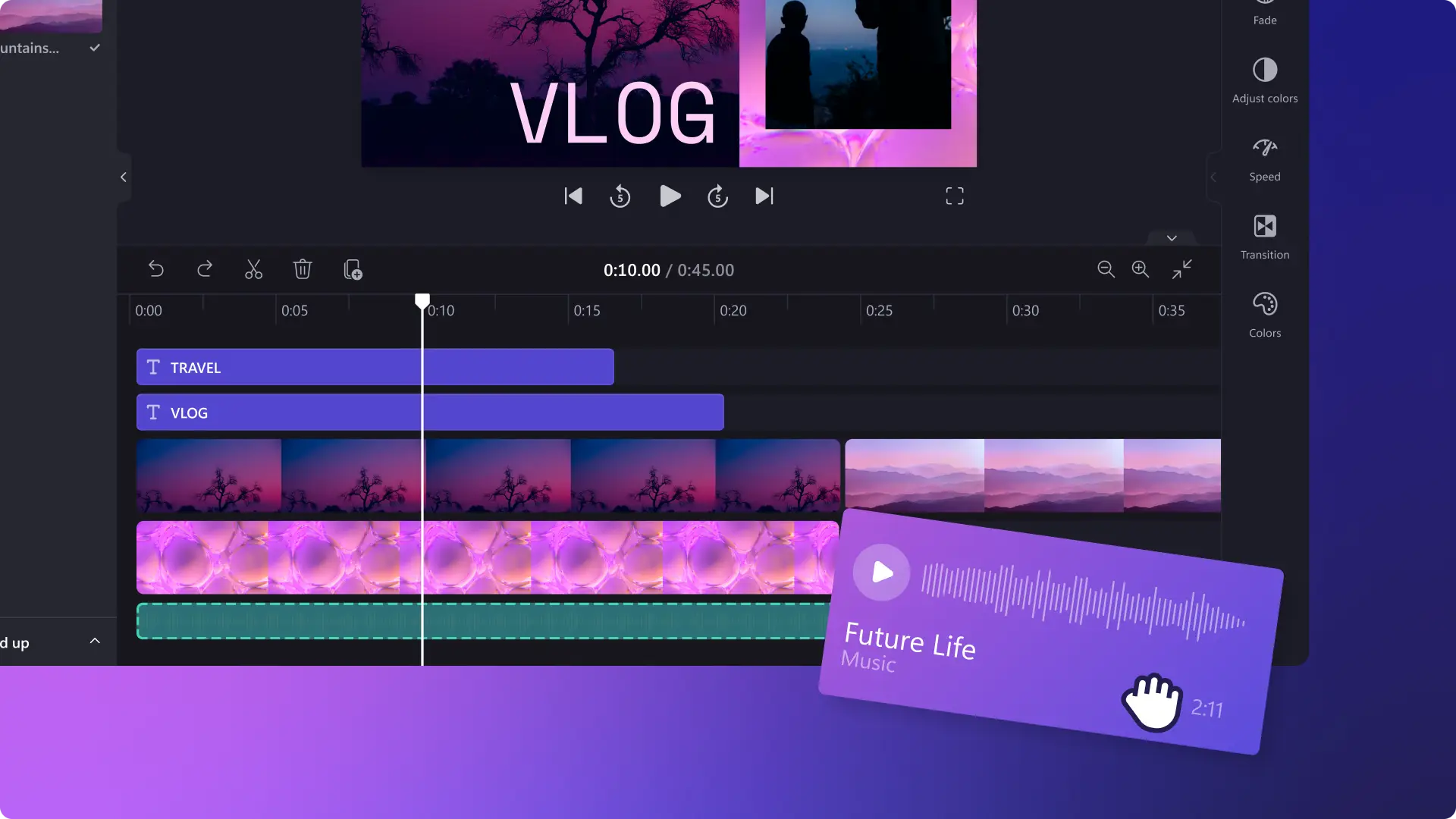 Uma imagem abstrata da adição de uma faixa de música a um vídeo no editor de vídeo Clipchamp