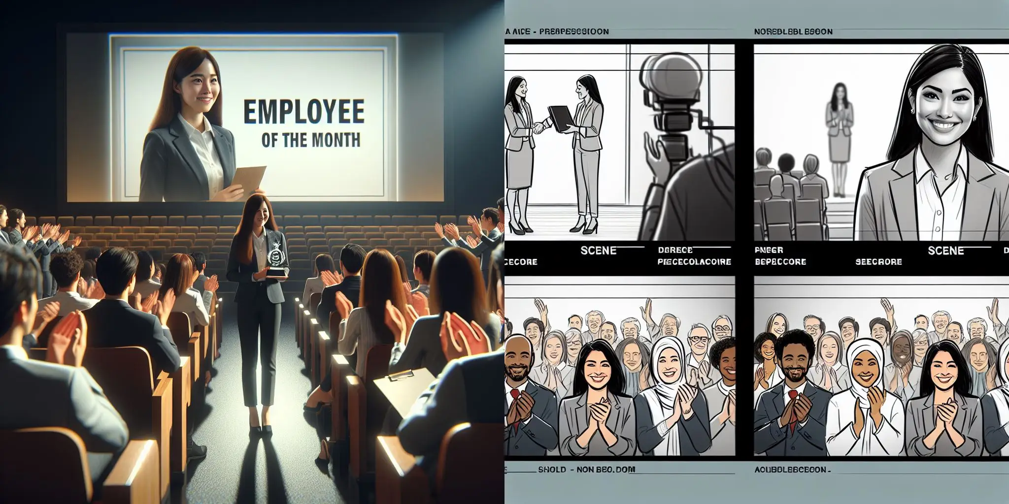 Et eksempel på AI-genererede videostoryboards til interne virksomhedsopdateringer