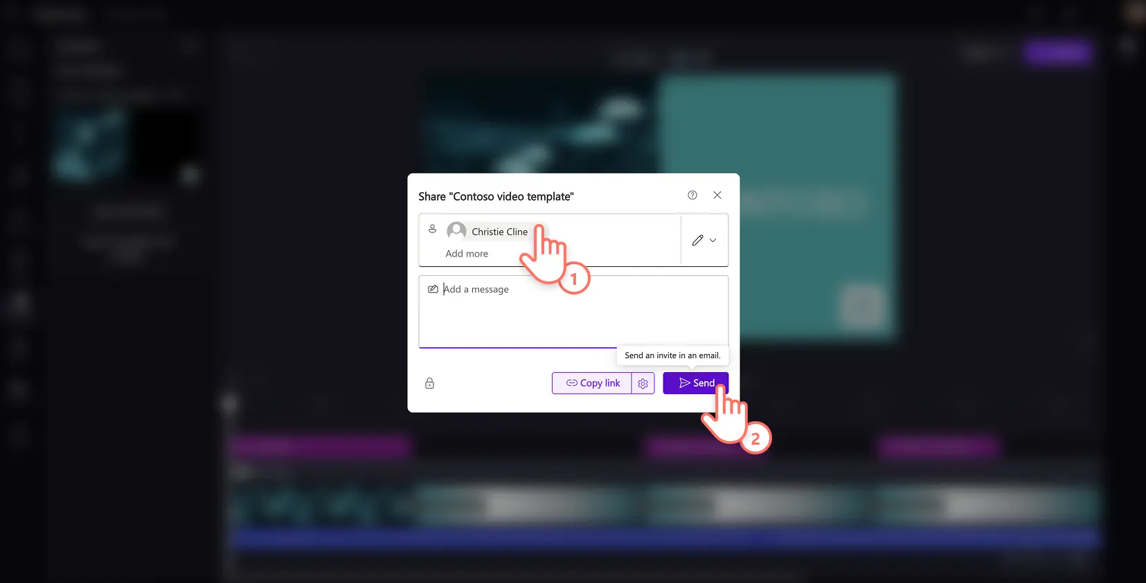 Seorang pengguna menambah keizinan kepada templat video dalam Clipchamp