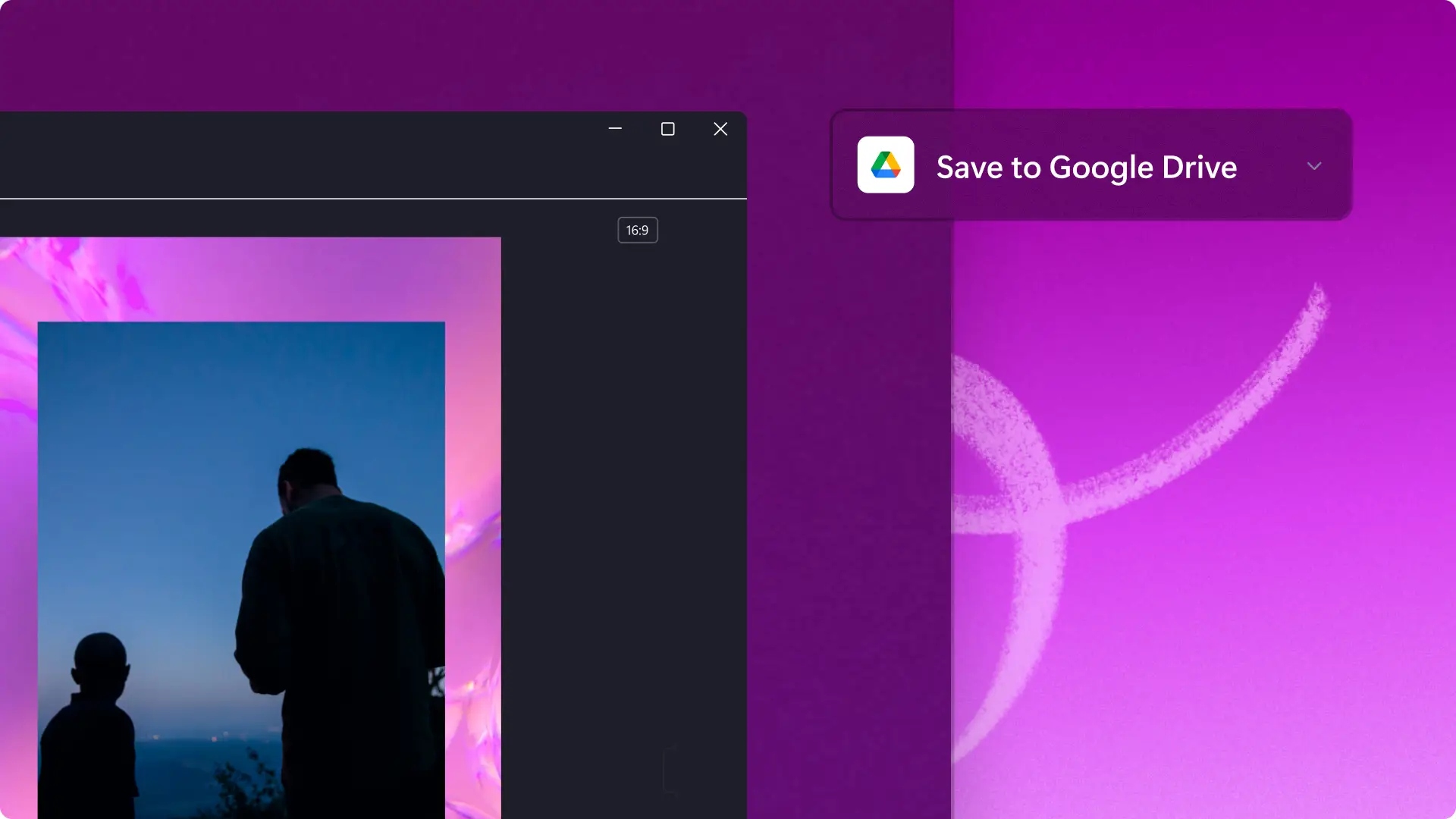 Імпорт і експорт відео за допомогою Google Диска в Clipchamp – ескіз.