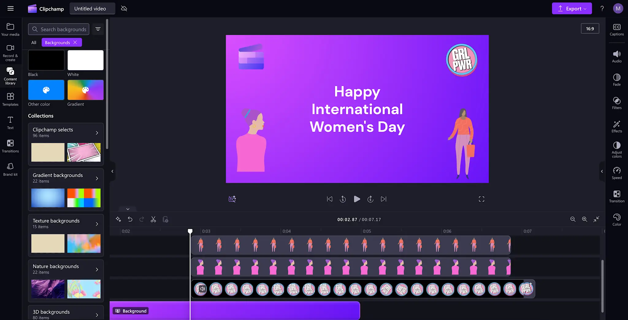 Esimerkki verkkokokoustaustasta – IWD Clipchamp