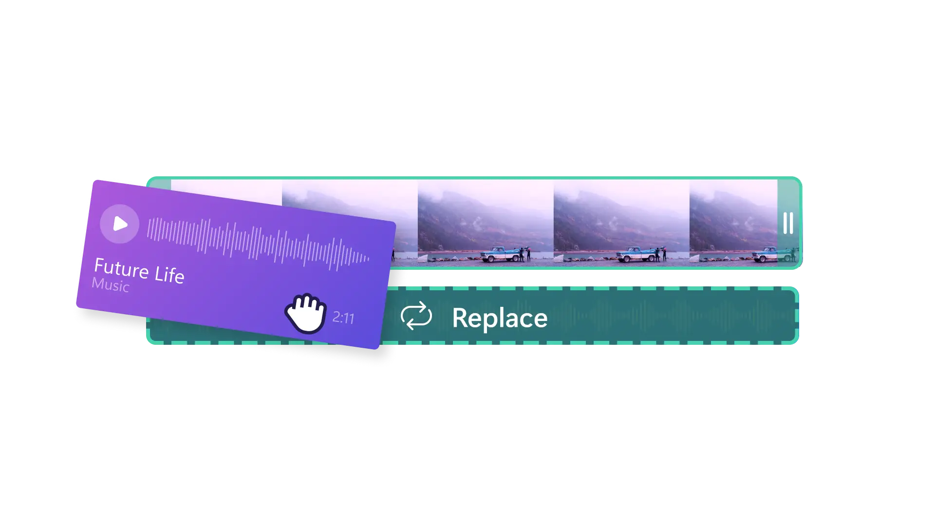 An abstract image depicting replacing a video's sound with background music in Clipchamp