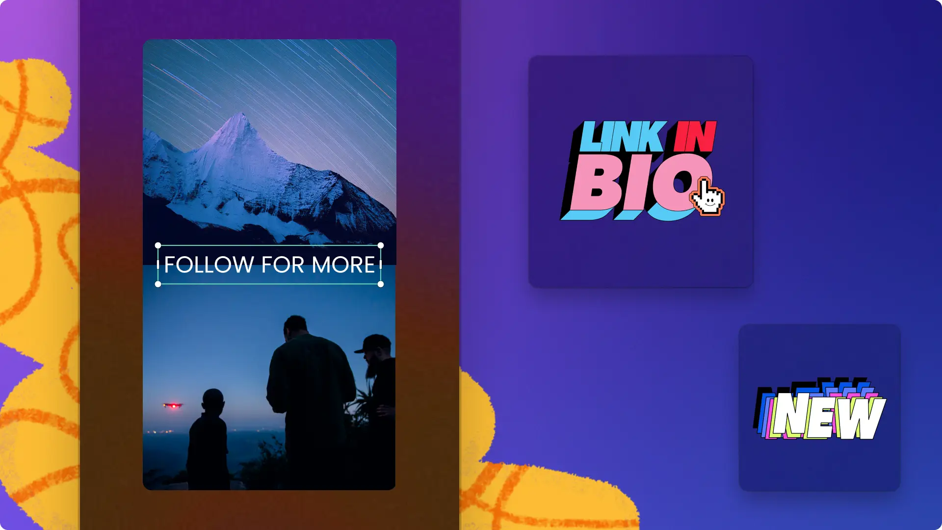 An abstract image showing a social media vertical video being edited with text and stickers
