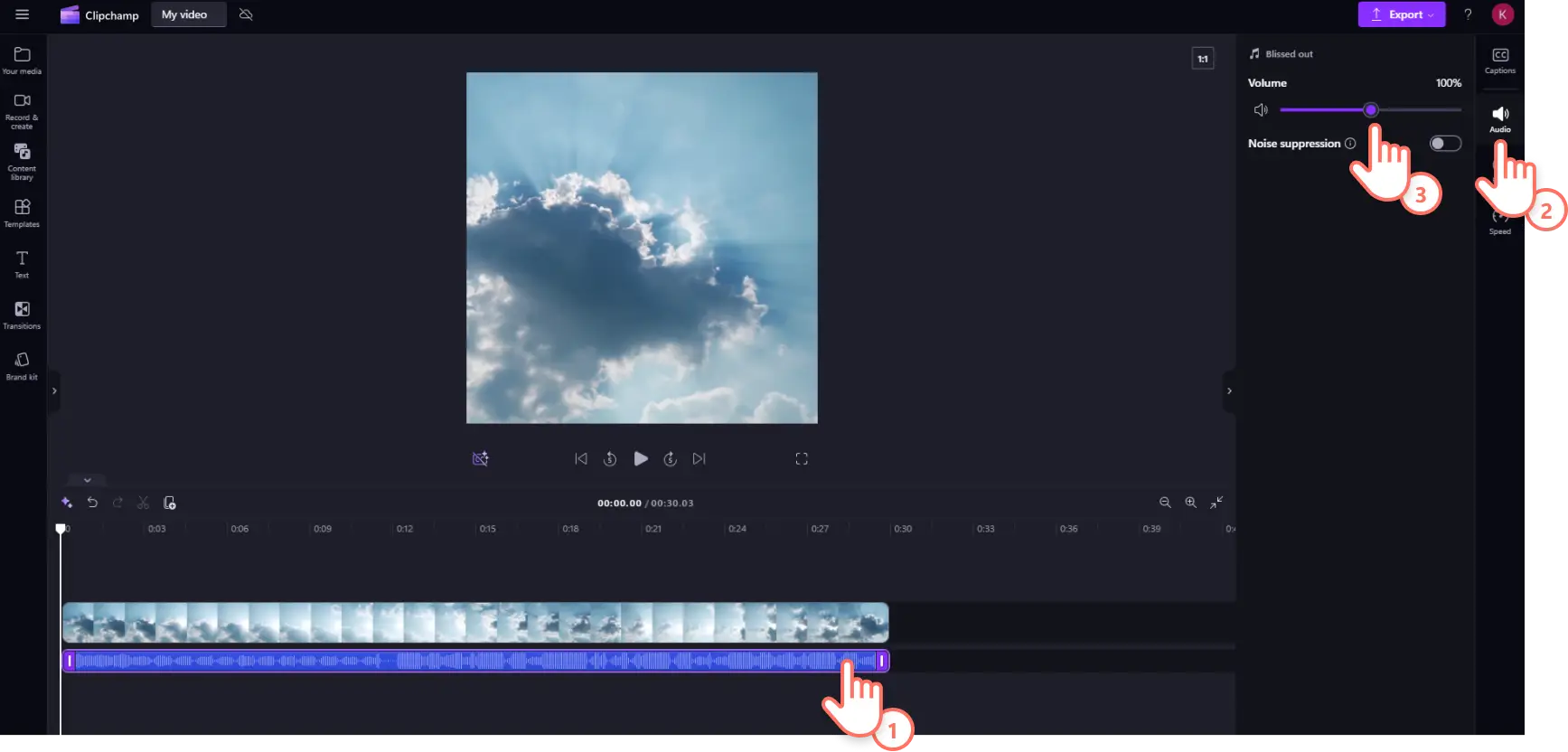 A user adjusting the volume of an audio track in Clipchamp.