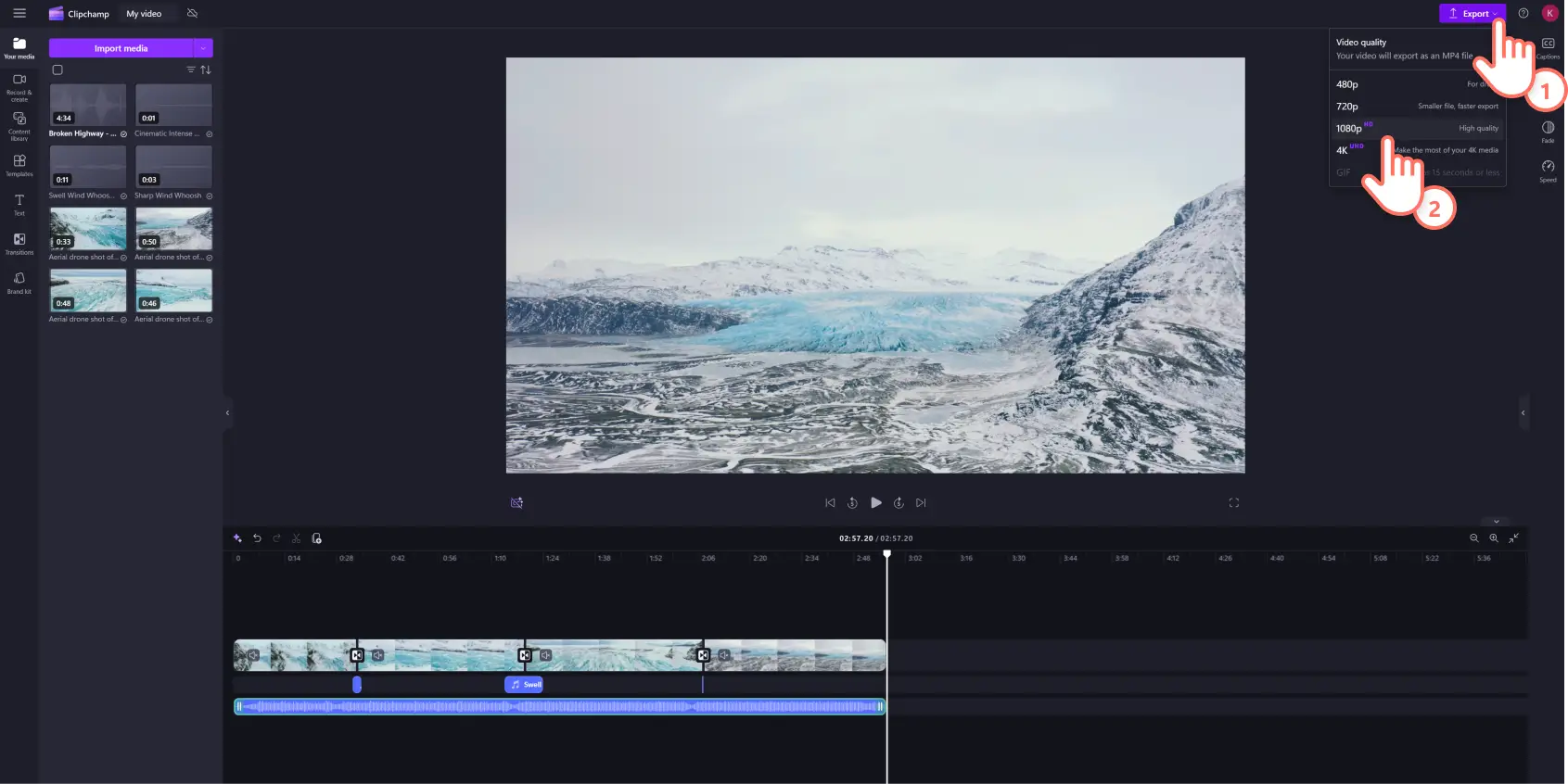 Menyimpan video dalam Clipchamp dalam 1080p