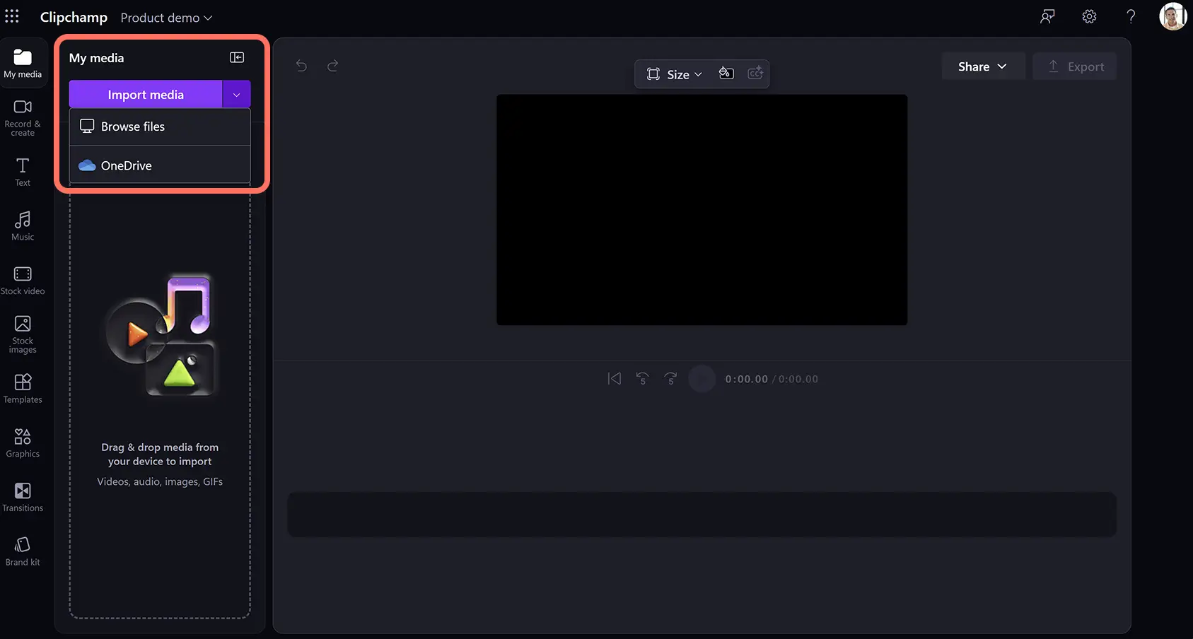 A user importing media into Clipchamp for work.