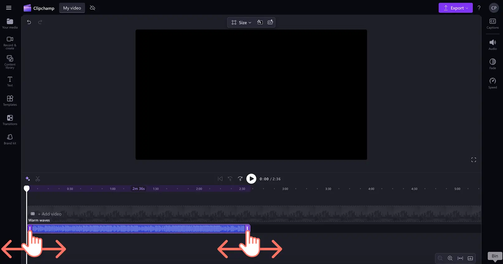 A user trimming an audio asset on the timeline.