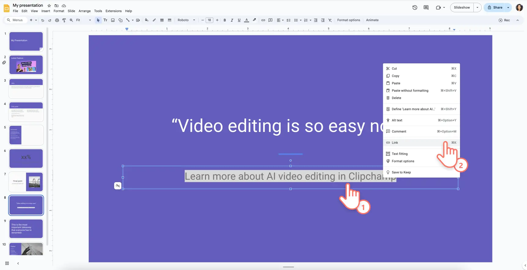 Insert a link video in Google Slides