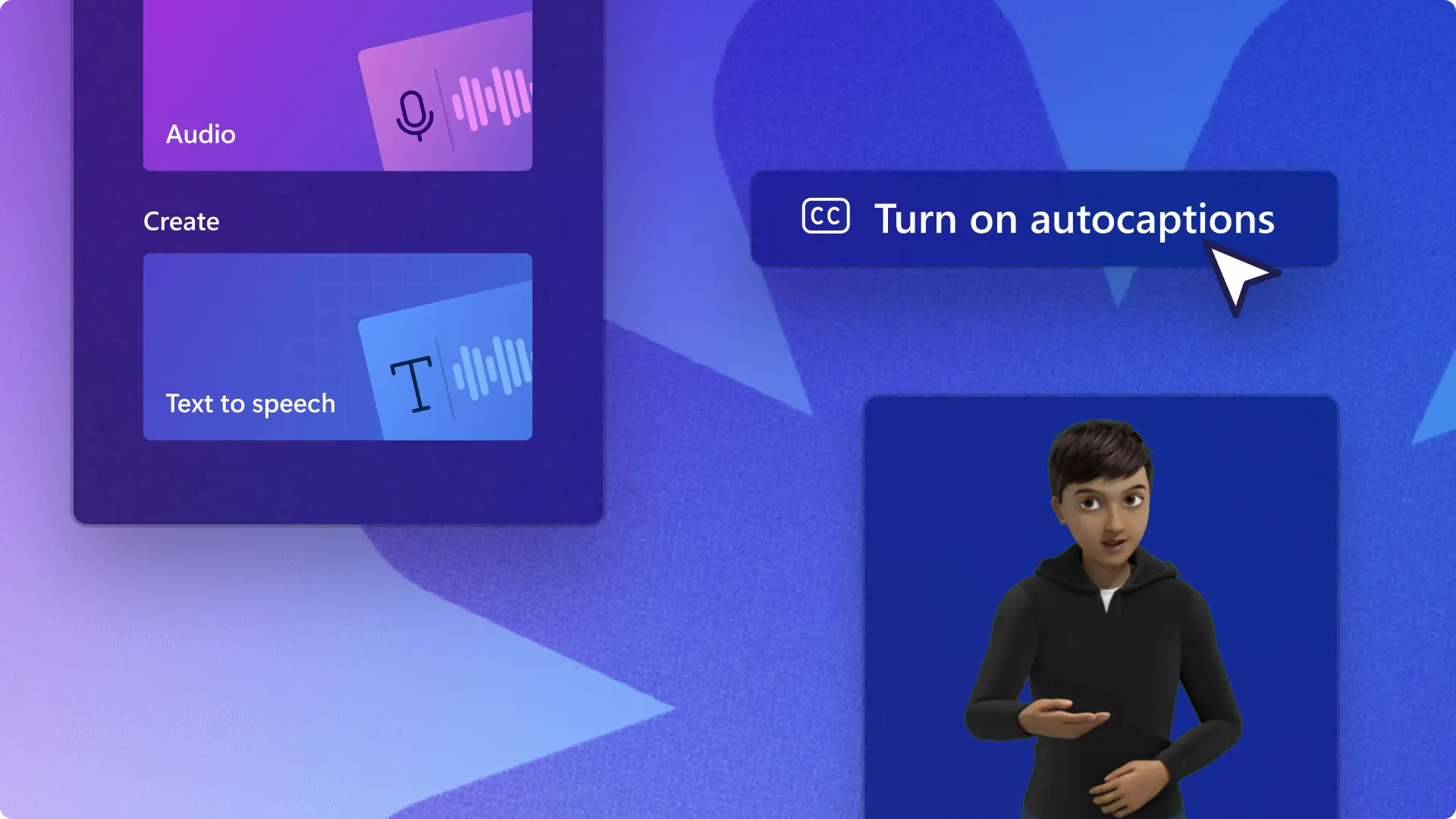 Clipchamp-тағы бейненің арнайы мүмкіндіктерін өңдеу функцияларының суреті. 