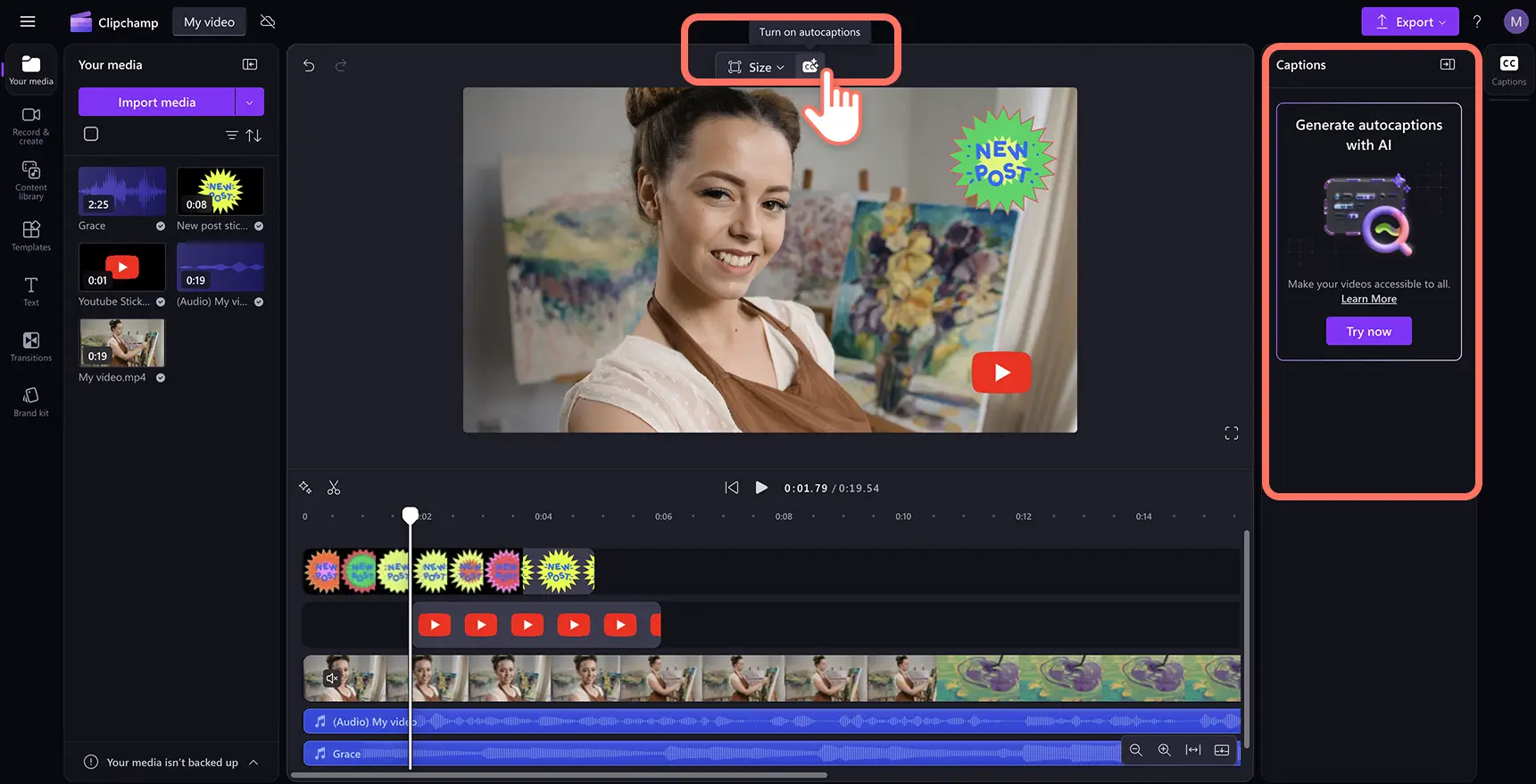 Automatische ondertitels inschakelen in Clipchamp