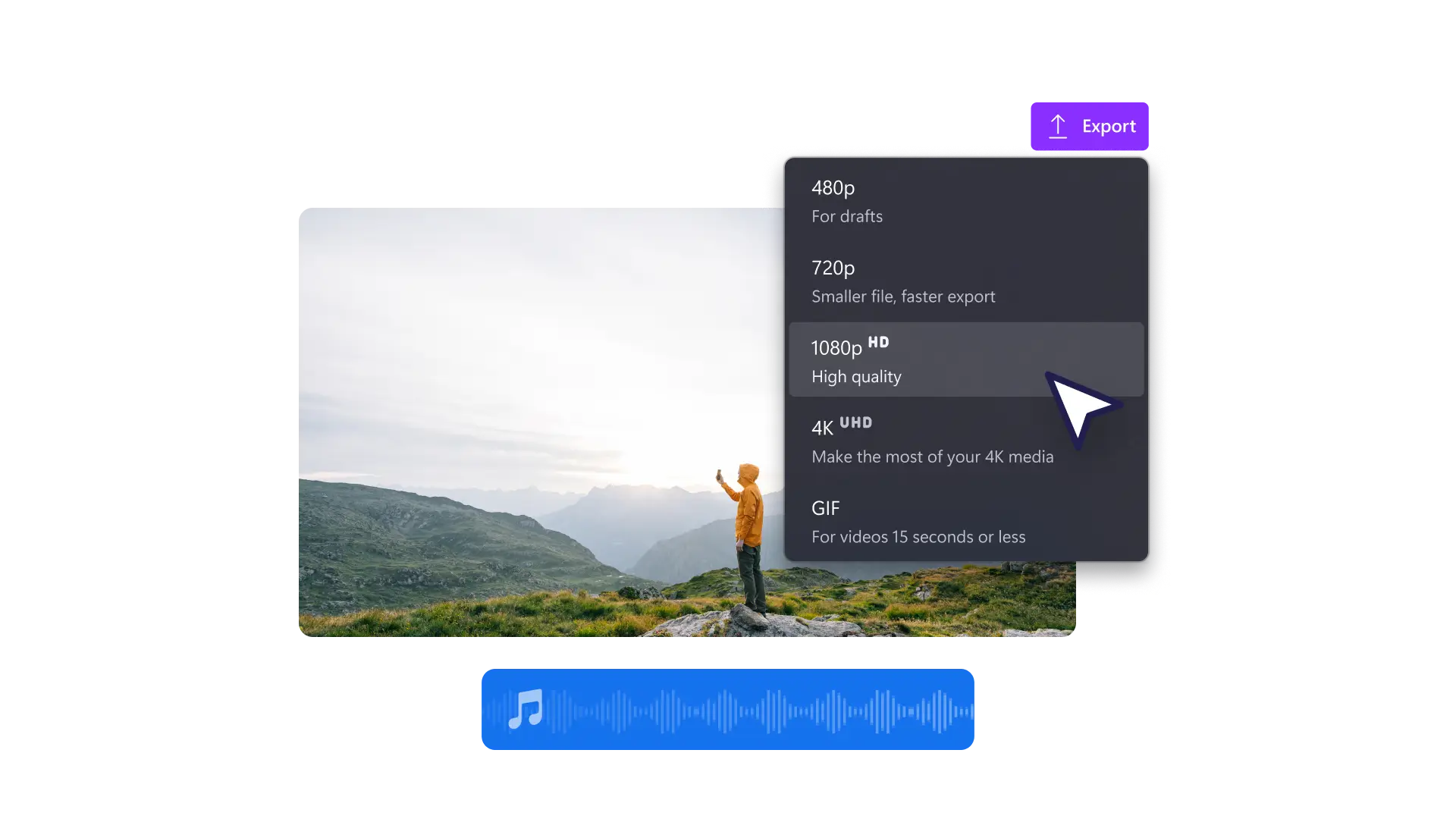 一位用户在 Clipchamp 中以高质量保存视频。