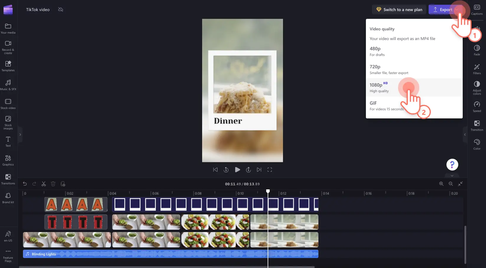 Jak utworzyć film na platformę TikTok za pomocą edytora wideo Clipchamp — szablon 3.