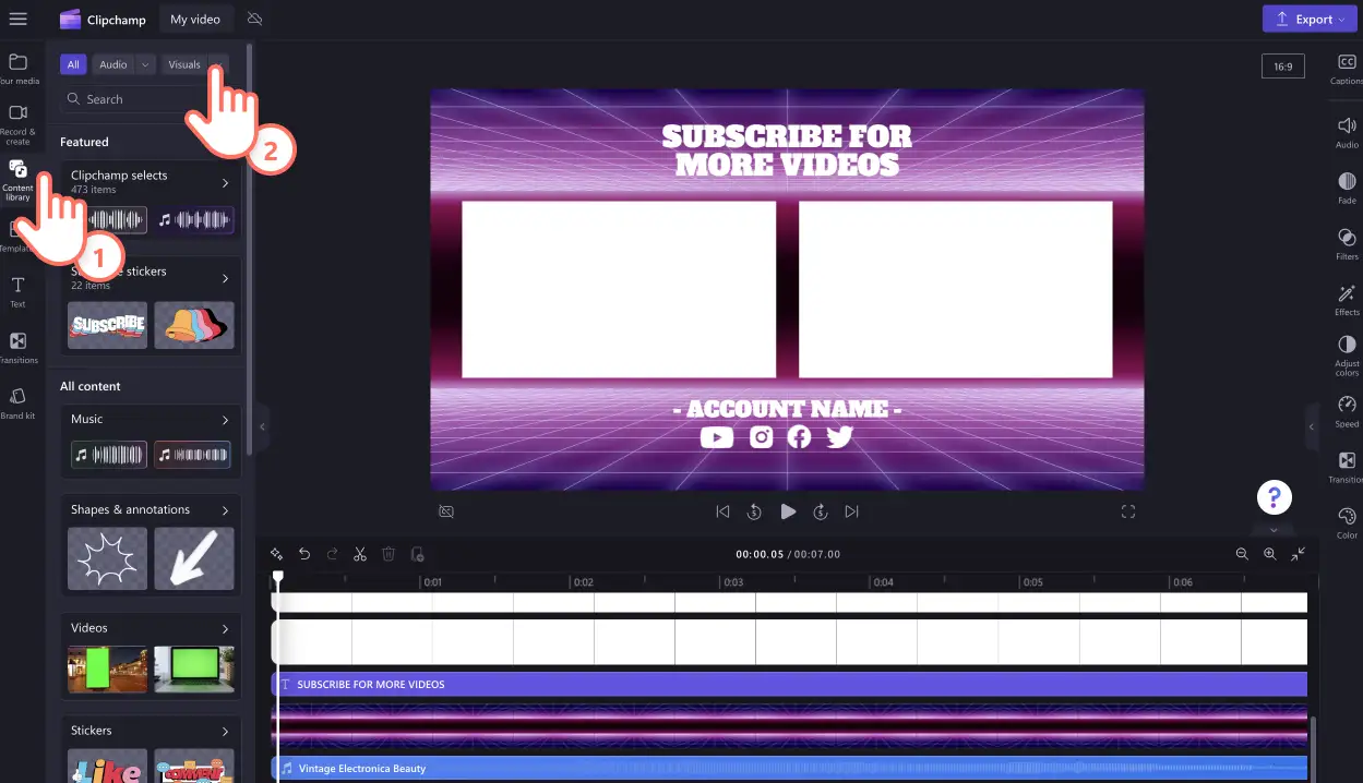 Imagen de un usuario seleccionando adhesivos de YouTube en la pestaña de gráficos de la barra de herramientas.