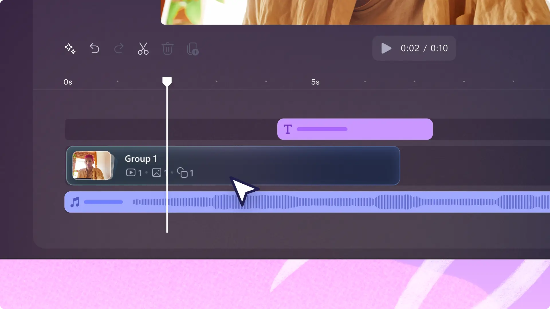 User grouping video assets to make a video in Clipchamp.