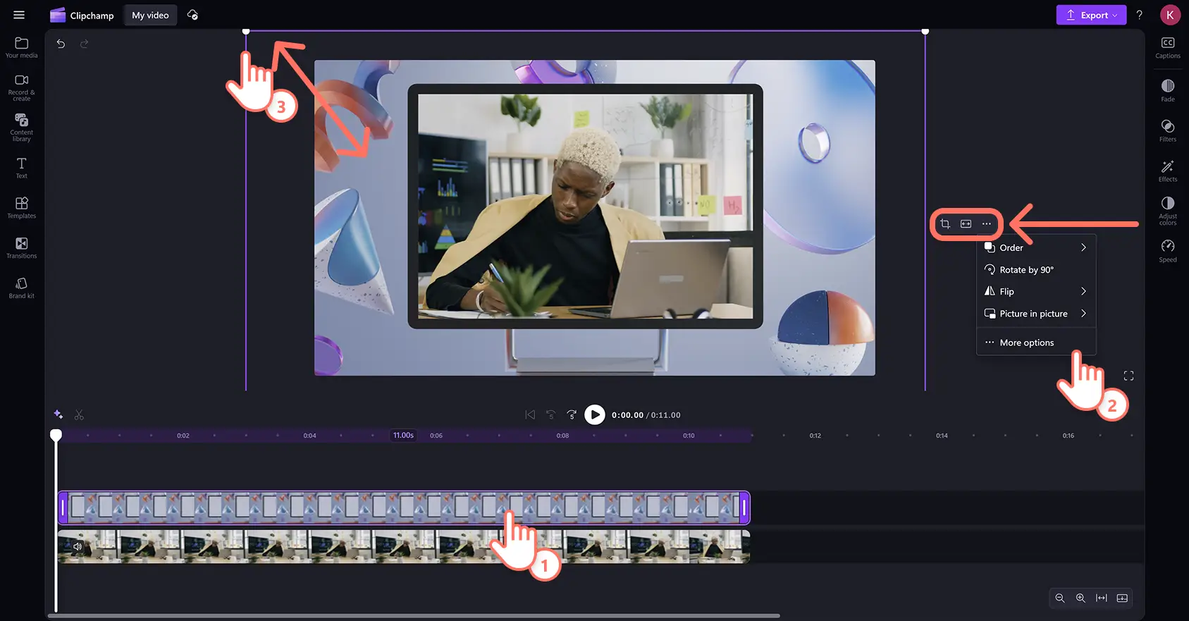 Un utente che personalizza una cornice sovrapposta nell'editor video Clipchamp.