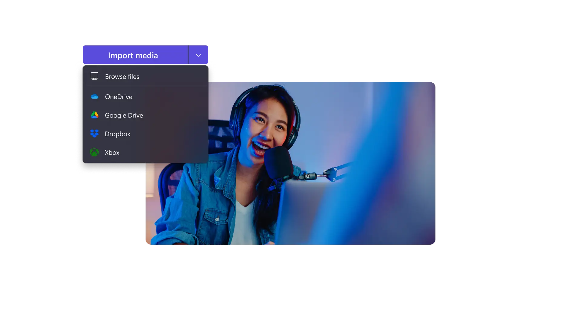 Upload your videos or choose a video template in Clipchamp.