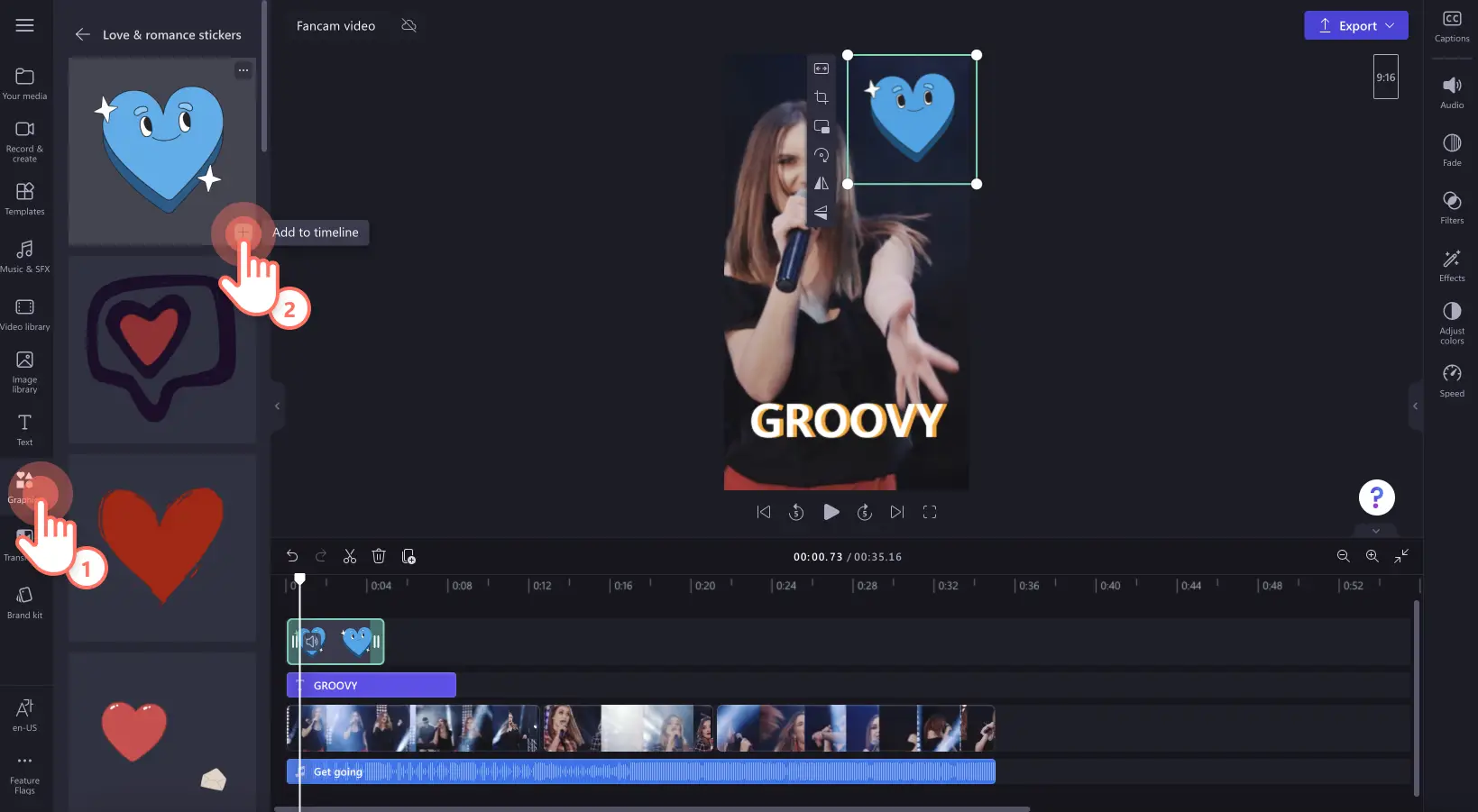 動画にステッカーを追加するユーザーの画像。