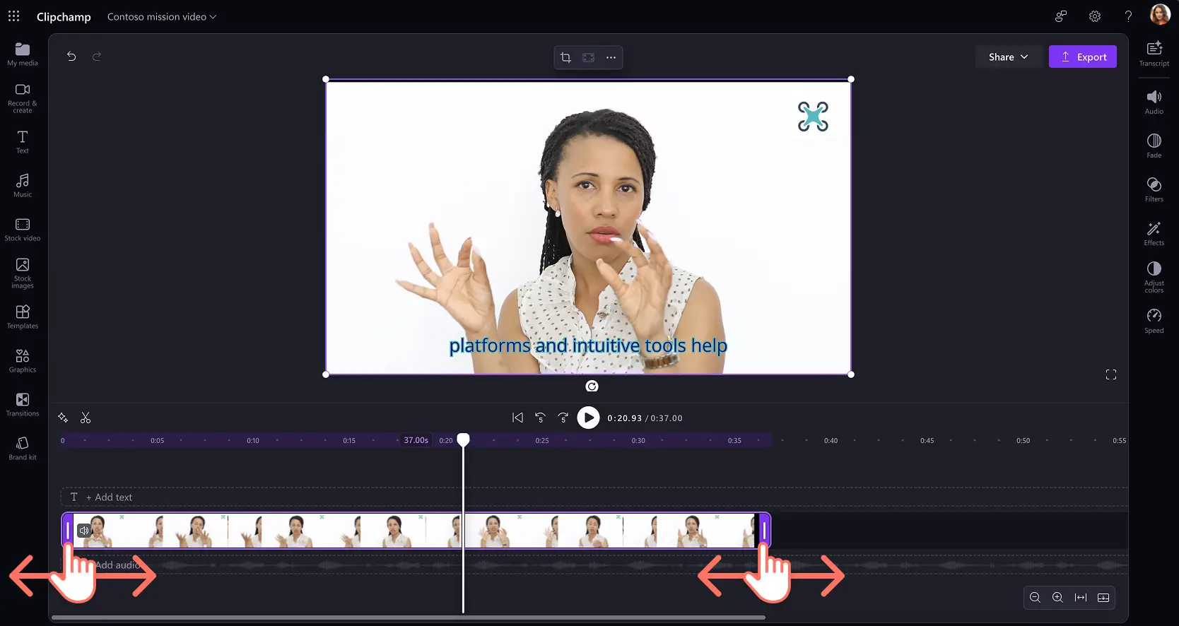 A user trimming a video in Clipchamp for work.