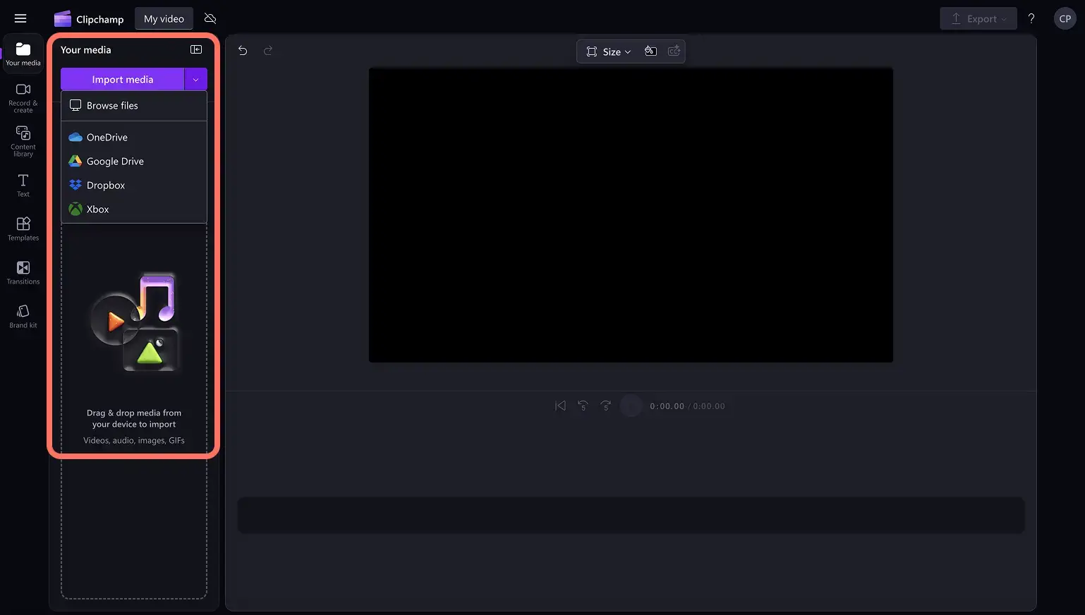 Un utente che importa gli elementi multimediali nell'editor video Clipchamp.