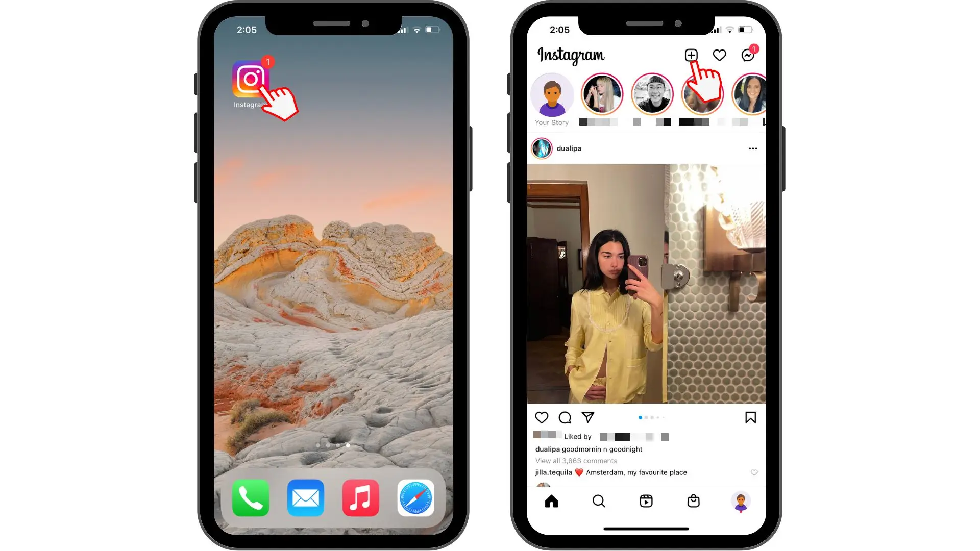 Шаг 1. Откройте Instagram и нажмите "+"